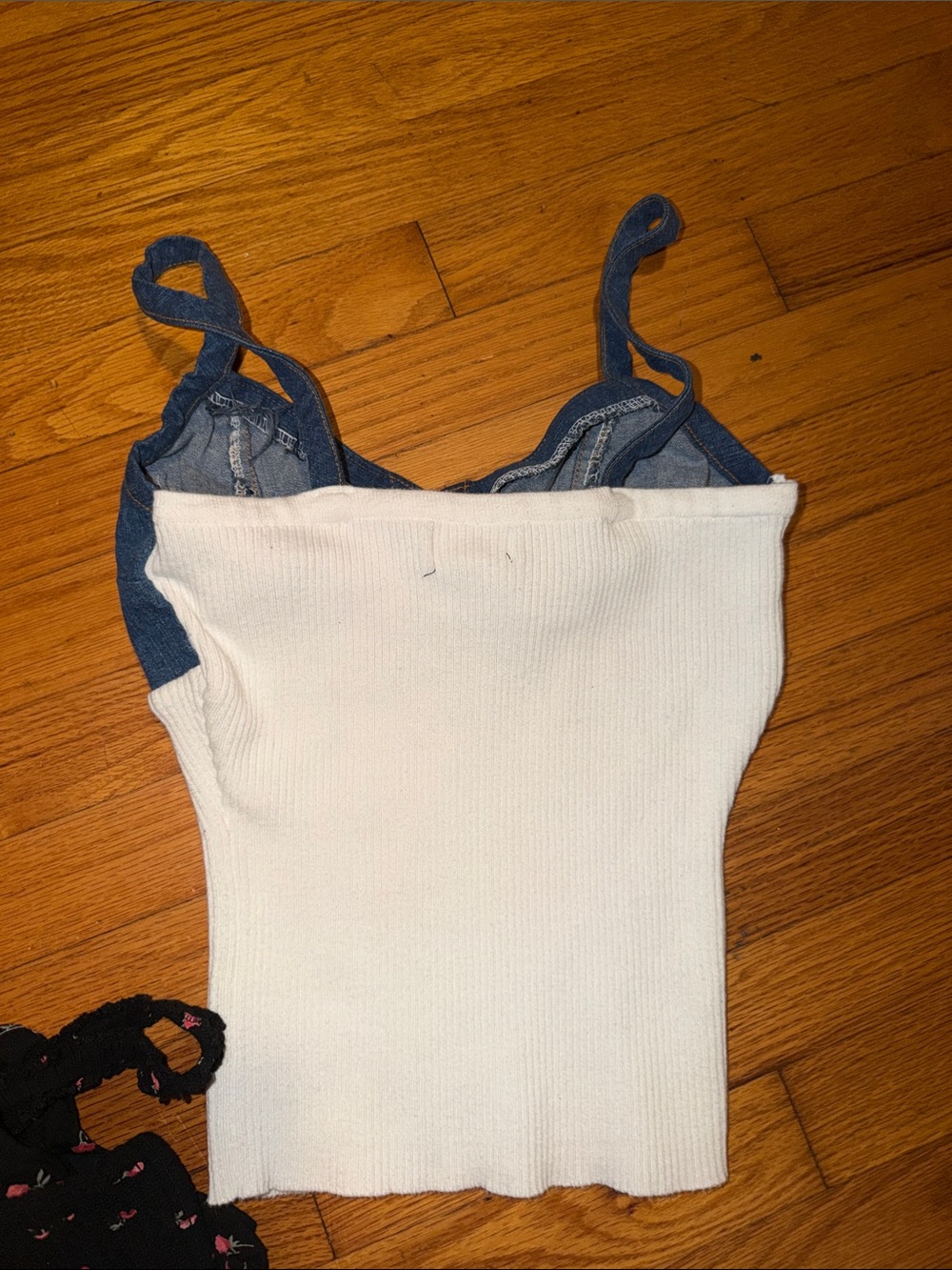 Urban Outfitters Blue and White Ribbed Bustier Cami with Button Detail - Picture 7 of 8